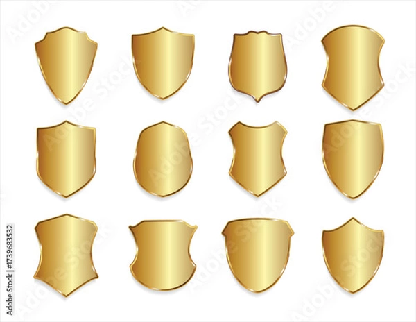 Obraz Golden shield retro design isolated on white background vector illustration collection 