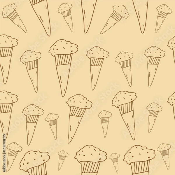 Fototapeta Seamless Hand Drawn Ice Cream Cones Pattern Vector Illustration