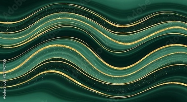 Obraz Abstract emerald waves with golden accents