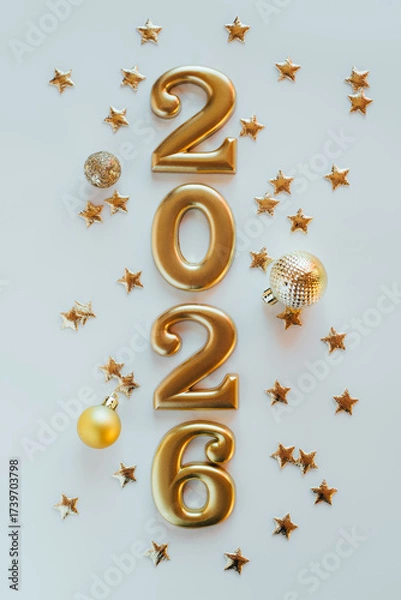 Fototapeta Metal numbers 2026 on a white table. Happy New Year 2026 is coming concept.