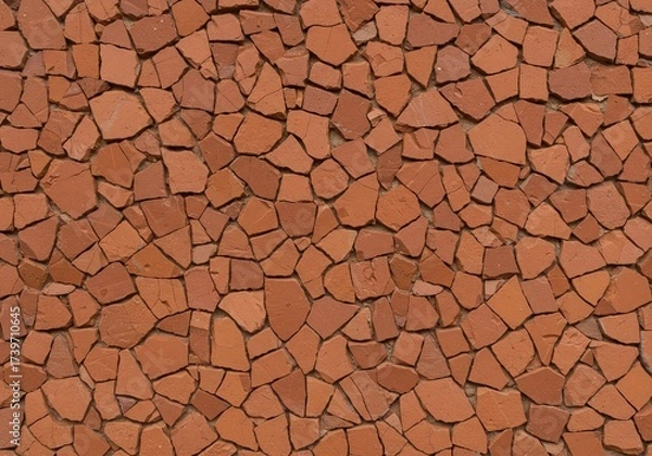 Obraz Abstract wall surface pattern created with shattered orange clay pieces and matching color grout