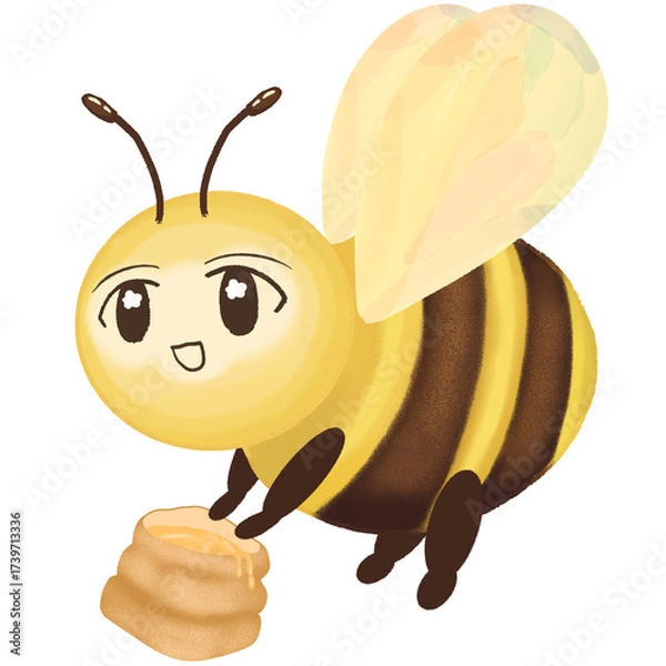 Fototapeta honey bee with flower like-eyepupils and pastel colored wings and honey bucket 132 dpi
