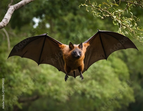 Fototapeta bat on the sky, Large flying fox bat flying with open wings