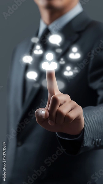 Fototapeta Business Communication with Employees and Speech Bubbles Representing Teamwork, Brainstorming, Idea Development and Office Conversations, Vertical