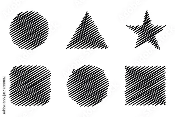 Fototapeta Set of Hand Drawn Scribble Geometric Shapes Isolated on White Background