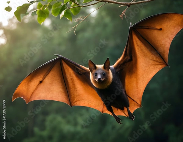 Fototapeta bat on the sky, Large flying fox bat flying with open wings