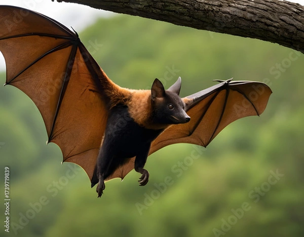 Fototapeta bat on the sky, Large flying fox bat flying with open wings
