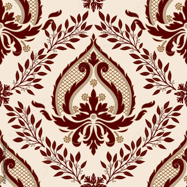 Fototapeta Damask modern seamless pattern element. Vintage classical old fashioned damask ornament, seamless texture for wallpapers, textile.