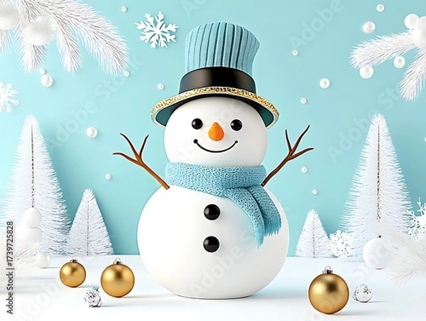 Obraz Winter Wonderland: A 3D Snowman's Charm