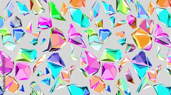 Fototapeta Stunning crystal shards pattern with vibrant colors offers a modern, elegant background for creative designs and artistic projects, adding joyful energy.