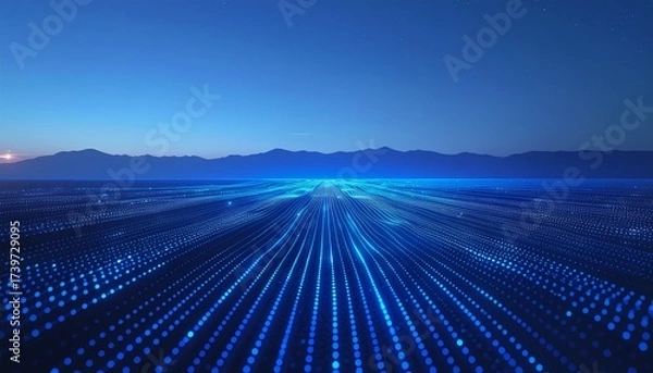 Fototapeta Futuristic data stream with mountain backdrop creates a dynamic and modern technology landscape, perfect for innovative and forward-thinking concepts