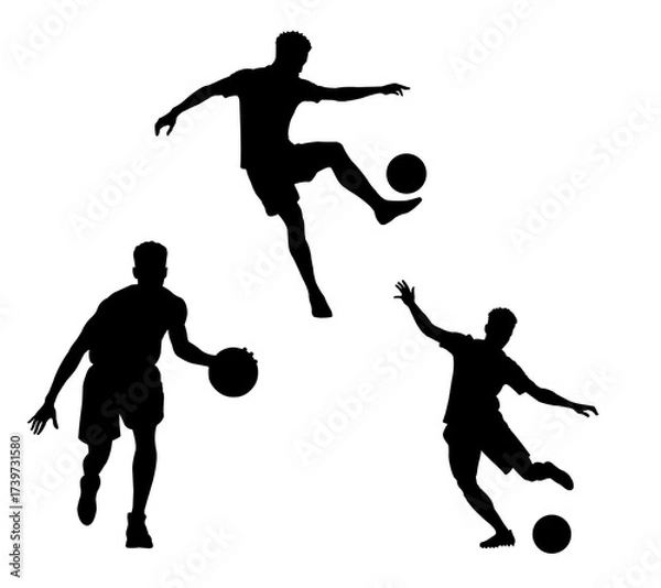 Obraz Silhouettes of football players in action with a ball illustration