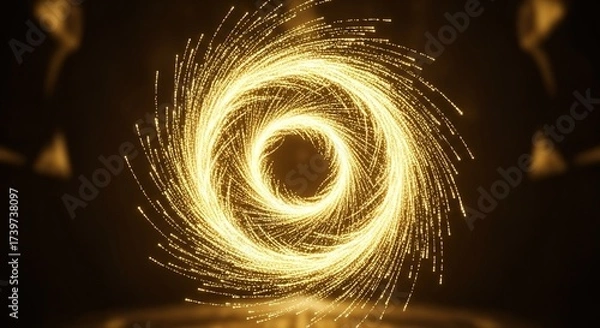 Obraz Golden Spiral Particle Vortex Abstract Background.
