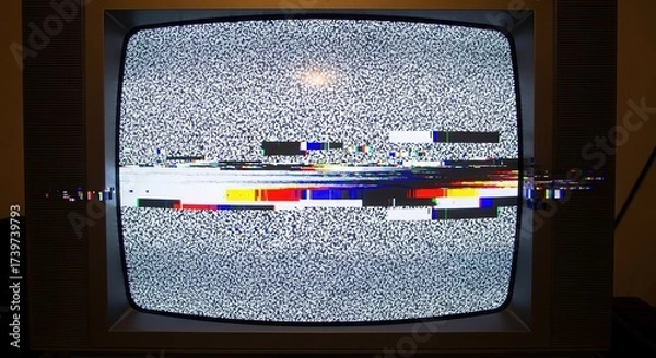 Obraz Old Television Screen with Static and Glitch Bars.