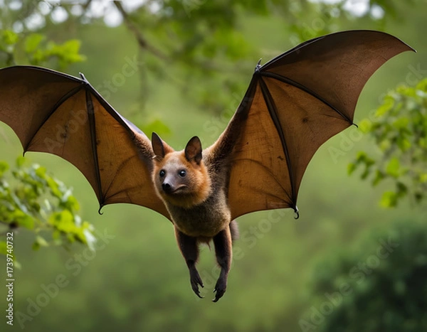 Fototapeta bat on the sky, Large flying fox bat flying with open wings