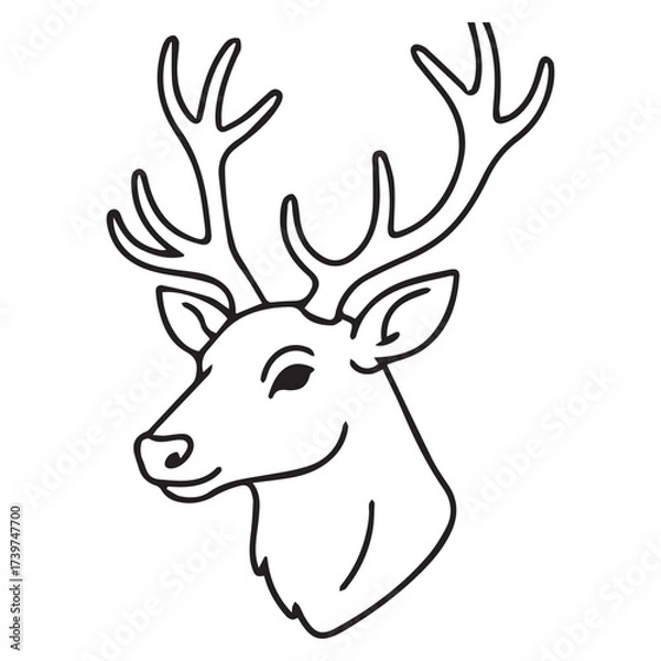 Fototapeta Outline of a deer head isolated on white background for christmas theme