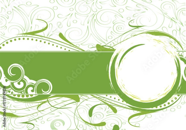 Fototapeta Grunge floral background with abstract frame and decorative flower elements