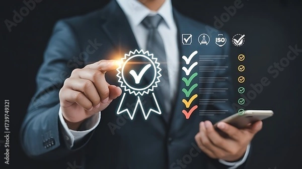 Obraz businessman pressing virtual button