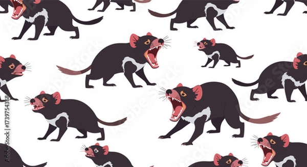 Fototapeta A delightful pattern featuring adorable pixel art Tasmanian devils.