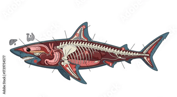 Fototapeta Anatomy of a shark a detailed internal structure illustration.