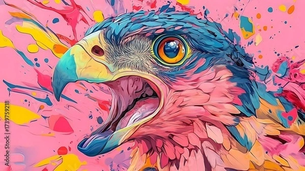 Obraz Vibrant Hawk: Digital Ink & Color Burst