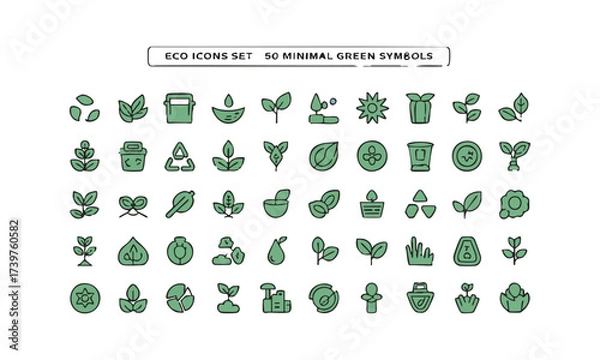 Fototapeta Eco Icons Set 50 Minimal Green Symbols, Flat Vector on White, eco icon set, easily editable and scalable.