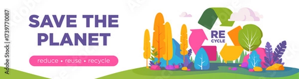 Fototapeta Recycle Symbol banner, saving ecology concept when people are recycling and reducing wastes