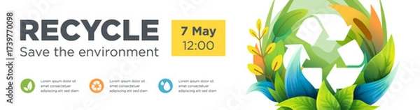 Obraz Recycle Symbol banner, saving ecology concept when people are recycling and reducing wastes