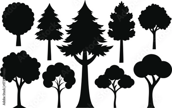 Fototapeta Set of trees, silhouette forest view. trees on transparent background