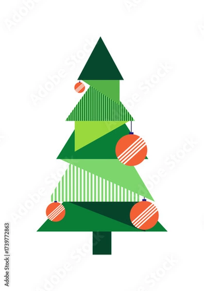 Fototapeta Vector art of stylized geometric christmas tree with ornaments