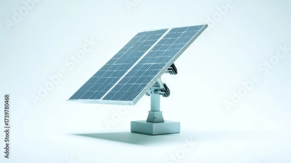 Fototapeta Solar panel mounted on a metal stand for professional product representation with plain white background highlighting cl