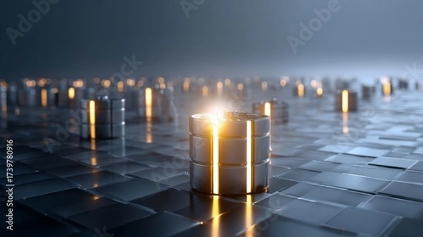 Fototapeta A futuristic data center with illuminated nodes showcases advanced technology infrastructure,