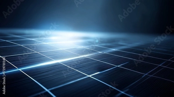 Fototapeta Abstract digital grid with dark blue lines creating squares against a deep bluish-black backdrop,