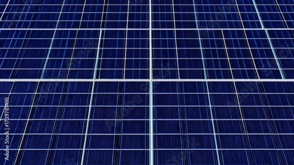 Fototapeta A blue solar panel array under sunlight with photovoltaic cells converting light into electricity,
