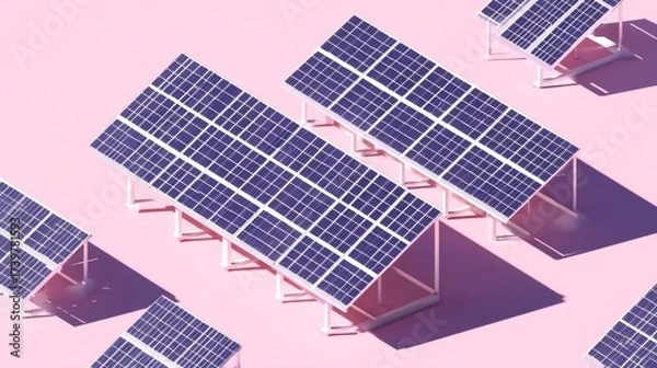 Fototapeta An array of solar panels installed outdoors under clear skies,