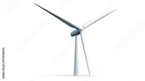 Fototapeta Modern wind turbine with three large horizontal blades attached to a tall cylindrical tower,