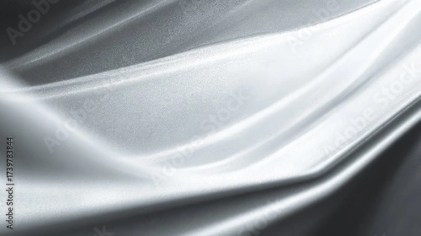 Fototapeta Abstract flowing fabric with silver tones, silky glossy texture, light reflecting shades of grey and black,