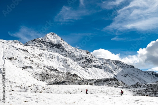 Obraz Hiking on snow with Pizzo Scalino on background, Central Alps, Italy landscape