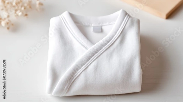 Fototapeta A neatly folded, white garment with a simple design, set against a light background, evoking a sense of calm and simplicity.
