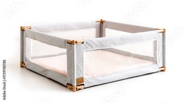 Fototapeta A lightweight, foldable playpen with mesh sides for safety, ideal for keeping children secure while they play indoors or outdoors.