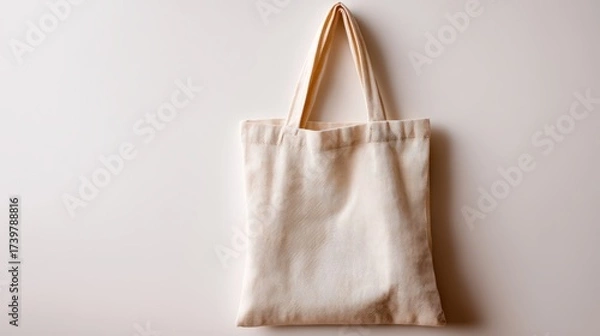 Fototapeta A simple, light-colored tote bag with sturdy handles, displayed against a neutral background, perfect for eco-friendly shopping or casual outings.