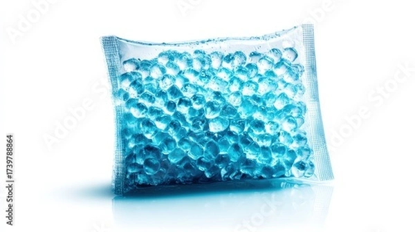 Fototapeta A transparent pouch filled with blue gel beads, ideal for hydration or sensory play, showcasing a vibrant, calming color.