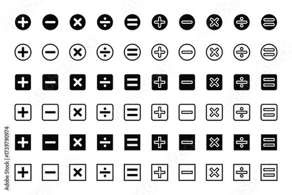 Fototapeta Mathematical Operator Icons Set.Basic Math Symbols Vector Collection Plus, Minus, Multiply, Divide, Equals. 