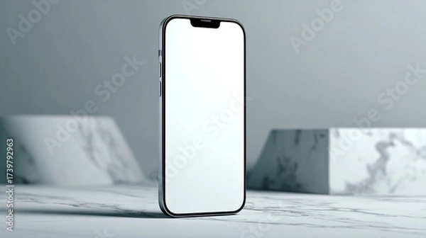 Obraz Minimalist isolated smartphone with blank white screen, modern technology mockup, clean design.
