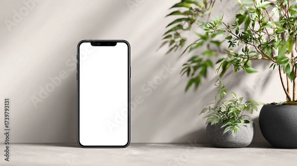 Obraz Minimalist isolated smartphone with blank white screen, modern technology mockup, clean design.
