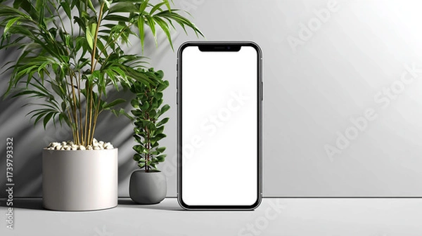 Obraz Minimalist isolated smartphone with blank white screen, modern technology mockup, clean design.