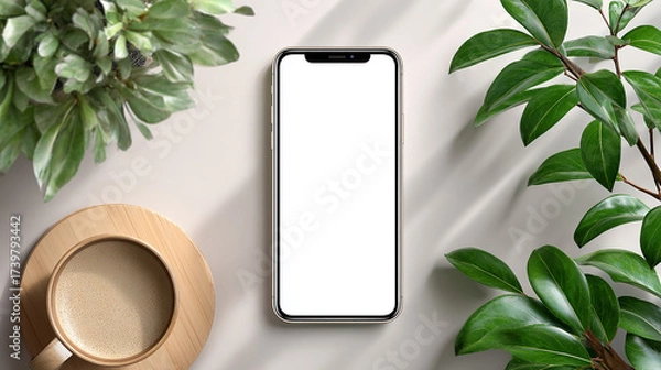 Obraz Minimalist isolated smartphone with blank white screen, modern technology mockup, clean design.