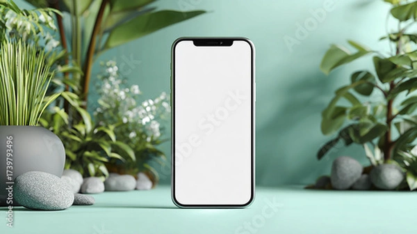 Obraz Minimalist isolated smartphone with blank white screen, modern technology mockup, clean design.