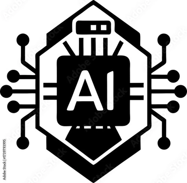 Obraz Artificial intelligence icon, sign, logo in the circuit line style. Machine learning design