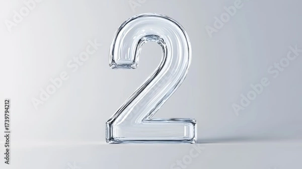 Fototapeta A translucent representation of the number two stands prominently, showcasing a sleek, modern aesthetic with a minimalist background